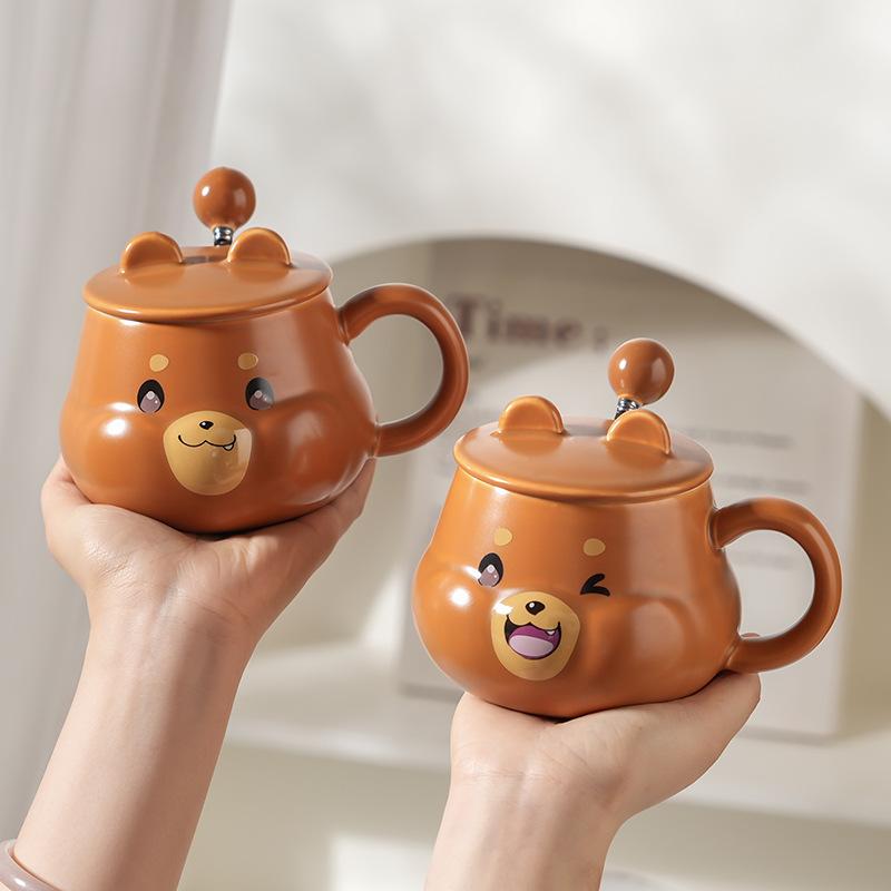 Creative Cartoon Ceramic Cup With Lid High Value Household Couple Water Cup Gift Box With Hand Gift Style