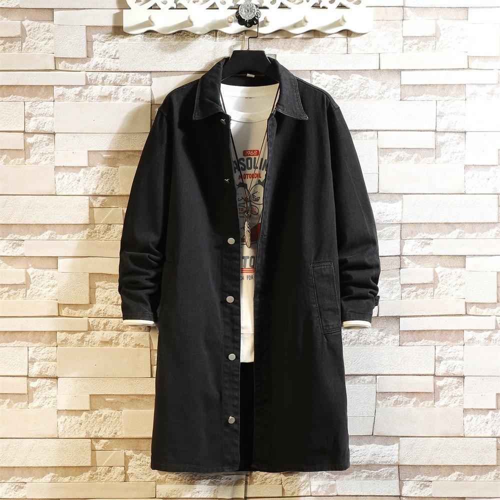 

Мужской джинсовый тренч весна-осень, средней длины, однотонный, большого размера, для commuters 2XL чёрный