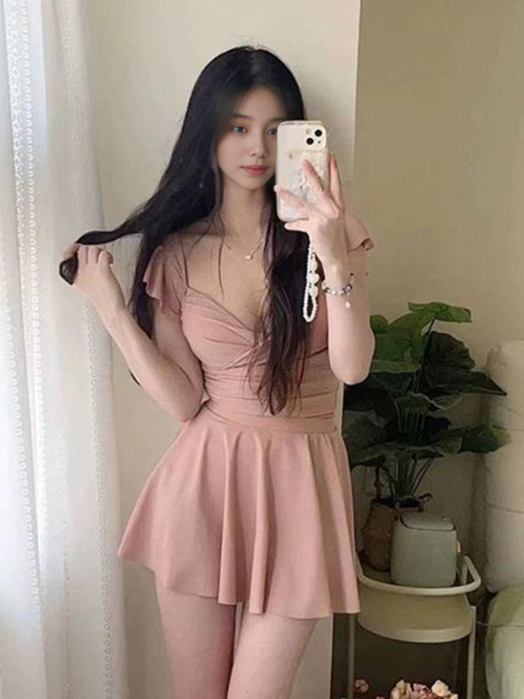 2024 Pure Desire Skirted One-Piece Triangle Bikini for Girls - Slimming, Concealing Swimwear for Summer Gatherings