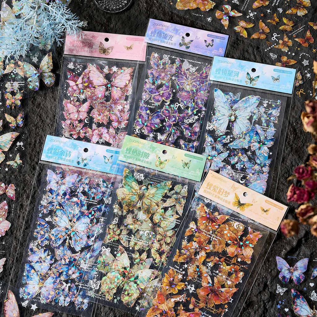 3 Sheets Vintage INS laser Butterfly Stickers Decorative Adhesive Diy Hand Account Diary Album Scrapbooking Craft Supplies