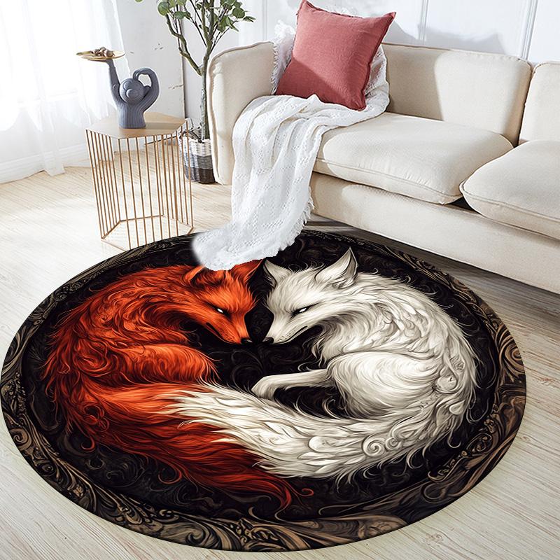 Fox  Round Area Rug,Carpet Rug for Living Room Bedroom Sofa Playroom Decor,Non-slip Floor Mat
