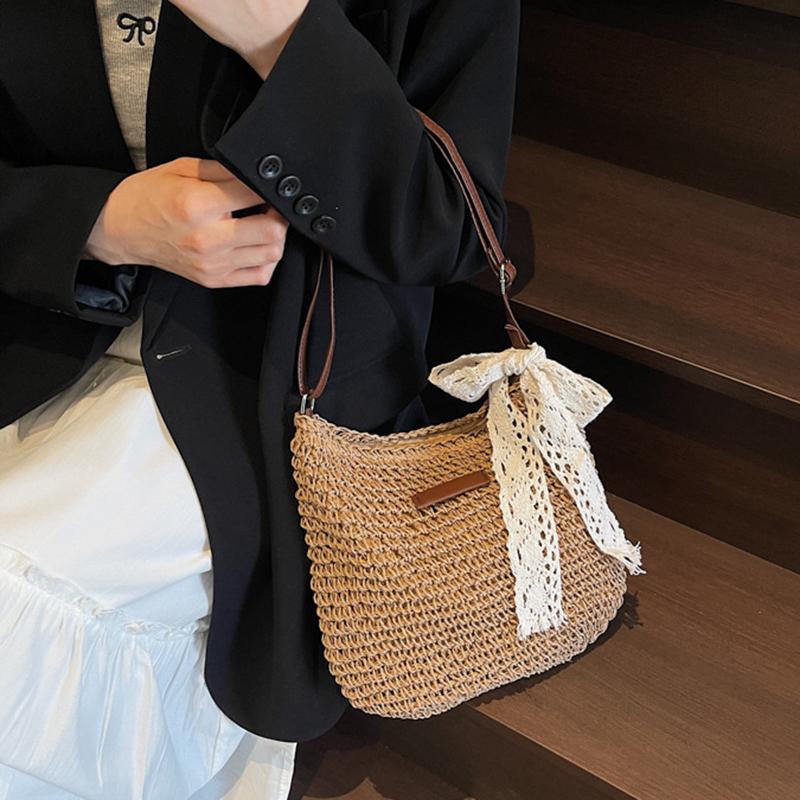 Casual Large Capacity Straw Shopping Shoulder Bag Hollow Out Woven Women Crossbody Bags Summer Beach Travel Lady Wicker Knitted Handbag