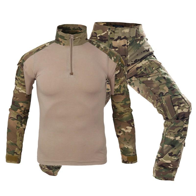 Herren Taktisches Camouflage Kampfanzug Set Langarm Militärstil Outdoor Trainingsanzug