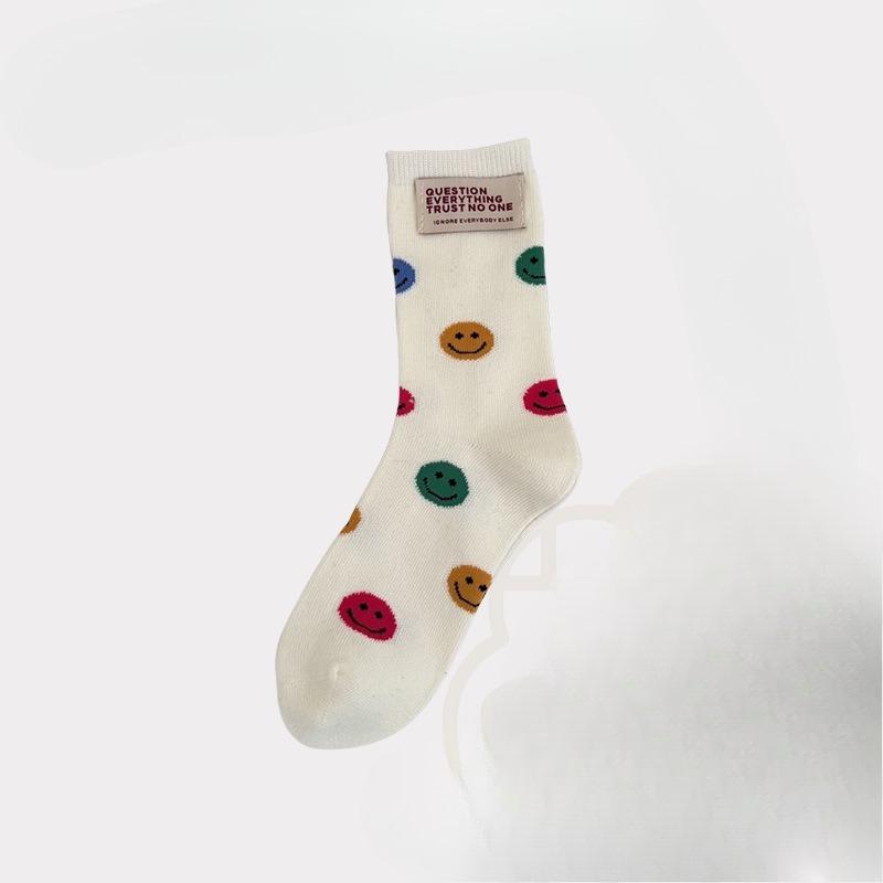 

Модные красочные хлопковые носки с улыбкой, персонализированные носки, школьные носки из чистого хлопка для девочек 1 pair белый
