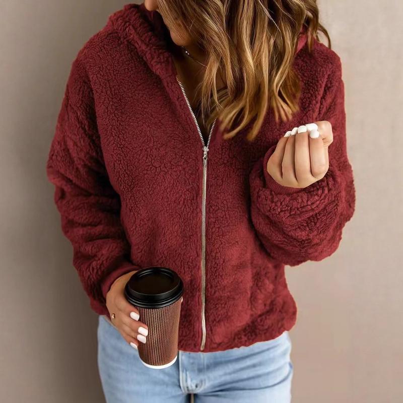 New Women's Casual Hooded Long Sleeve Pullover Solid Color Multicolor  Plush Jacket