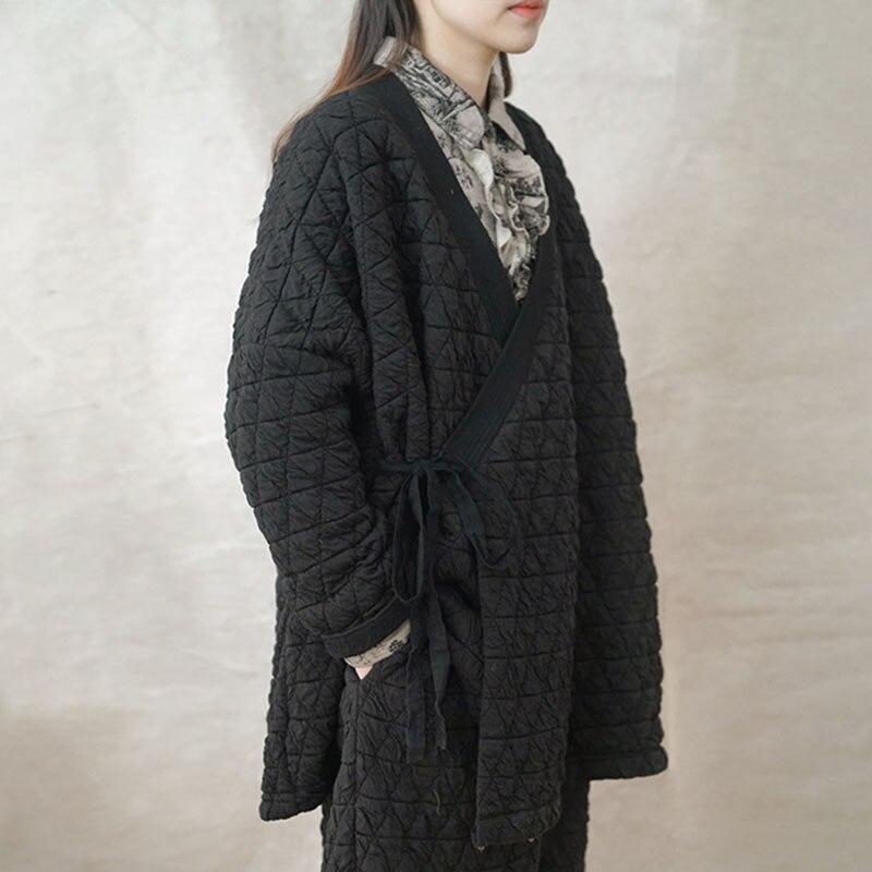 

Johnature женское льняное лоскутное плотное пальто, винтажное пальто с поясом и длинными рукавами, весенняя свободная однотонная одежда One Size чёрный