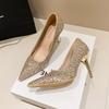 Gold Silver Sequins Women Pumps 2025 Luxury Crystal High Heel Party Wedding Shoes Woman Elegant Pointed Toe Pumps Mujer
