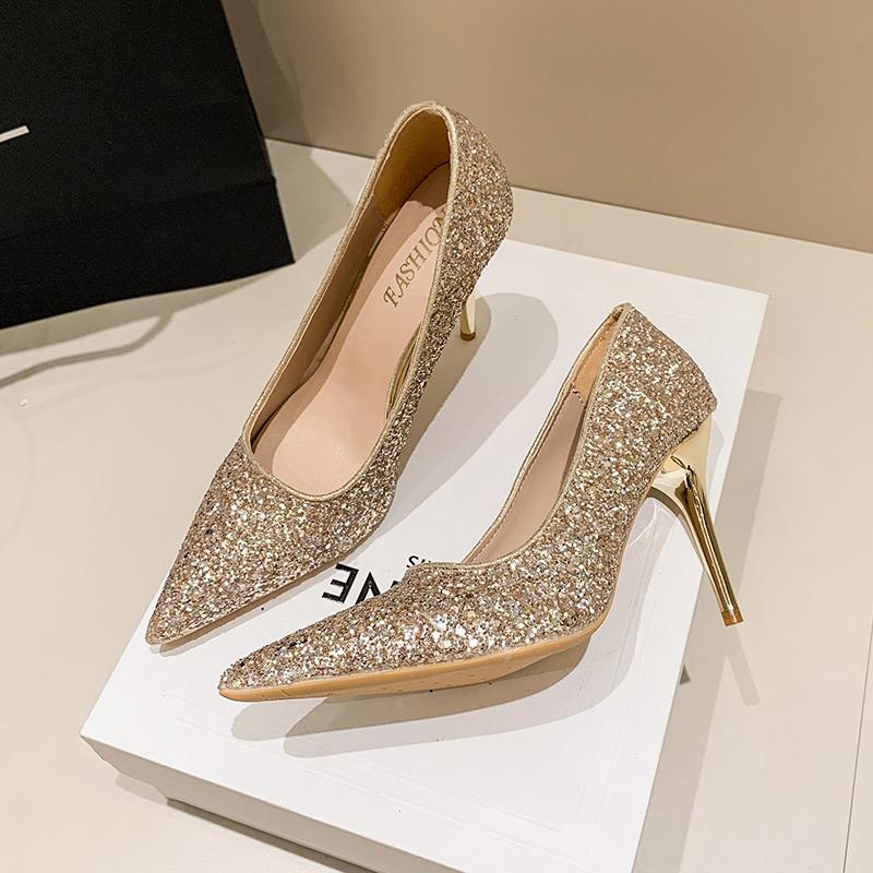 Gold Silver Sequins Women Pumps 2025 Luxury Crystal High Heel Party Wedding Shoes Woman Elegant Pointed Toe Pumps Mujer