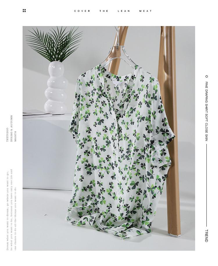 100% Mulberry Silk Printed Round Neck Short Sleeved Shirt for Women, Versatile Silk Top for Summer Commuting In 2026