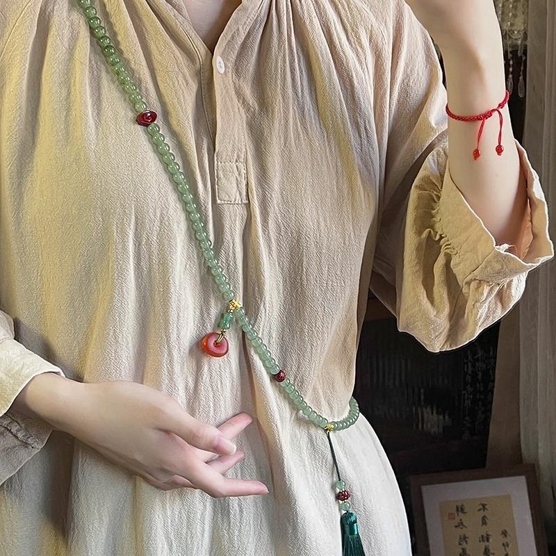 Chinese Style Tassel Beaded Necklace Ethnic Style Women Buddhist Buddha Meditation Necklace Cheongsam Sweater Chain Jewelry