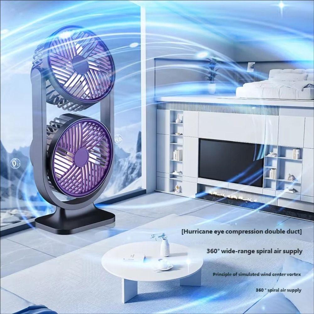 USB Rechargeable Dual-Head Desktop Fan 5 Gear Small Electric Fan Home Living Room
