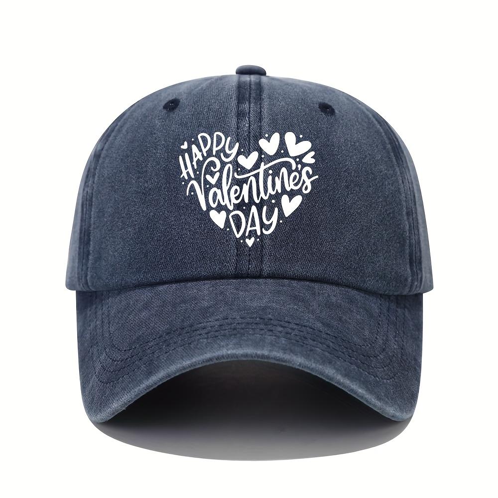Happy Heart-shaped Printed Couple Baseball Cap Retro Curved Brim Soft Top Adjustable Size Casual Sports Outdoor Hat