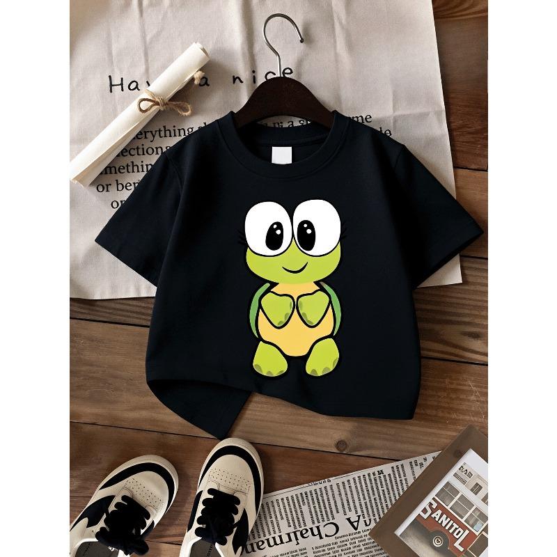 Europäische Größen Jungen-T-Shirt Niedliches Schildkröten-Cartoon-Charakter-Design, Ideal für Outdoor-Aktivitäten, Weiches Strickoberteil, Bequem und Atmungsaktiv