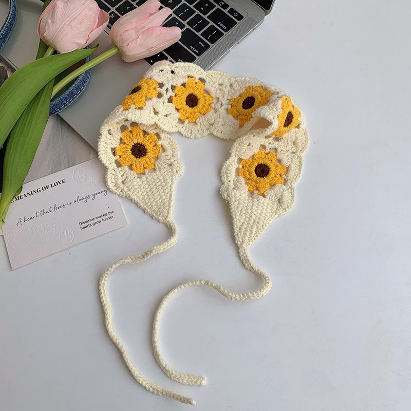 YY Knit Floral Headbands Womens Crochet Turban Knitted Ear Warmer Head Wrap Hair Scarf Floral Crochet Hair Bandana Headscarf жёлтый