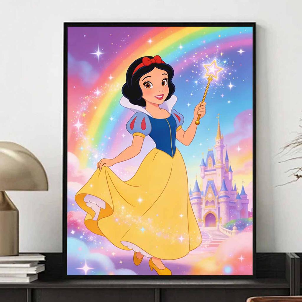 Disney 5D DIY Full Circle Diamond Painting Kit Snow White Castle Rainbow Sparkle Home Decor Gift