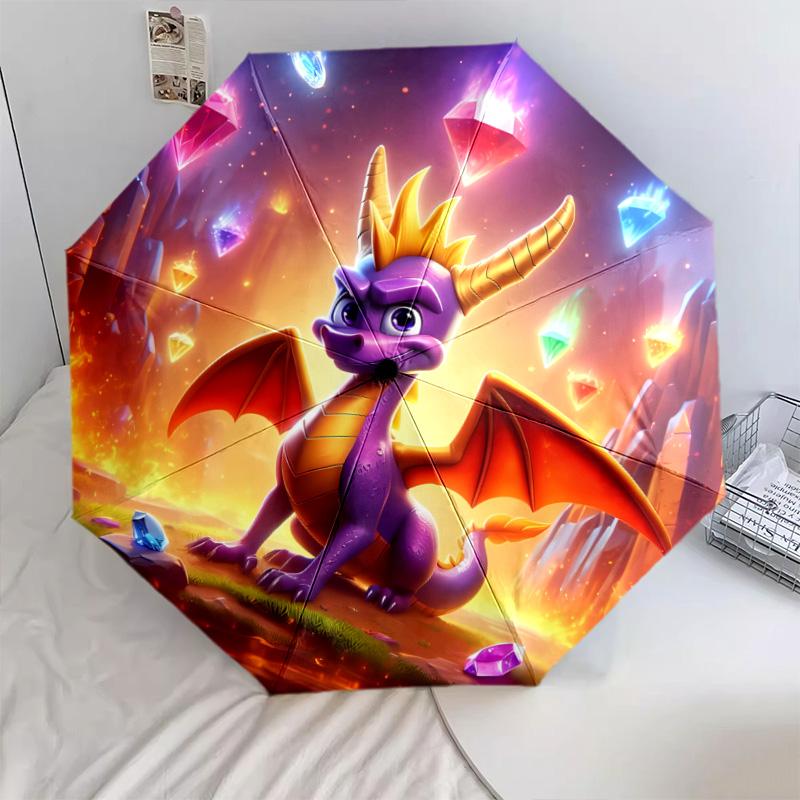 1 PC Automatic Folding Umbrella - Spyro Trilogy Pattern Portable Foldable Design With 8 Ribs Christmas Birthday Gifts