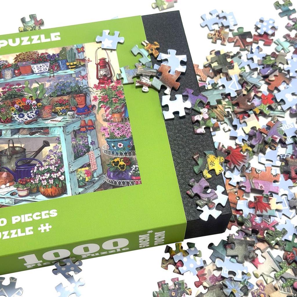 High-Quality 1000-Piece Adult Velvet Puzzle: Patchwork Flower Pot with Cat Design, Cross-Border Customizable.