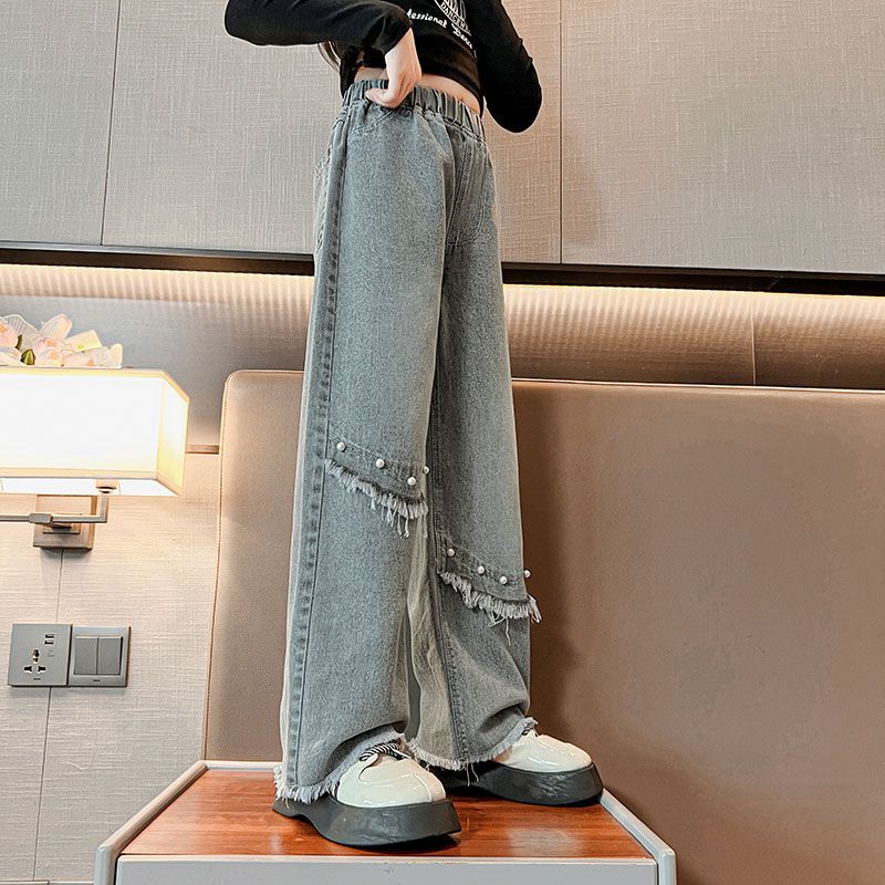 Girls' Wide Leg Pants for Spring and Autumn Wear Straight Leg Jeans Korean Children's Casual Autumn Pants