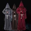 1 set Halloween Cosplay Suit Robe Belt Necklace Set Hooded Long Sleeves Medieval Monk Witch Pastor Party Performances Role-playing Costume