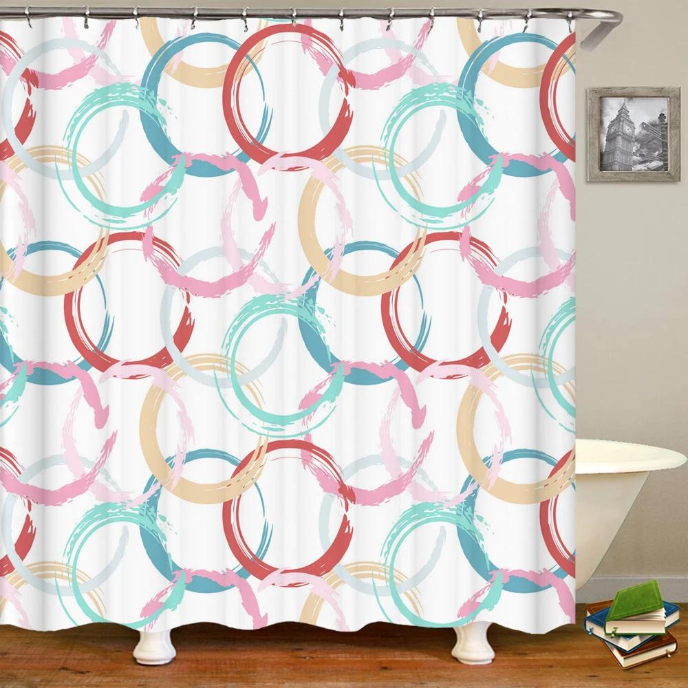 240x180cm Bathroom Waterproof Shower Curtain Simple Geometric Pattern Printing Polyester Home Decoration Curtain With Hook