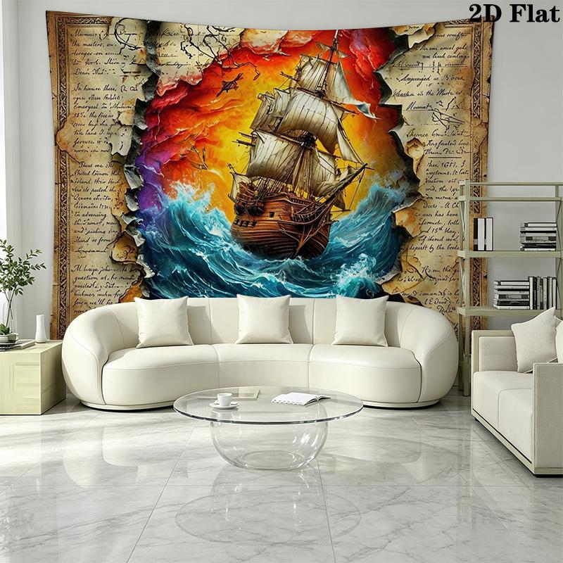 Pirate Ship Art Wall Tapestry Aesthetic Wall Hanging Printed Fabric Blanket Decorative Tapestries for Bedroom Living Room Home Decor