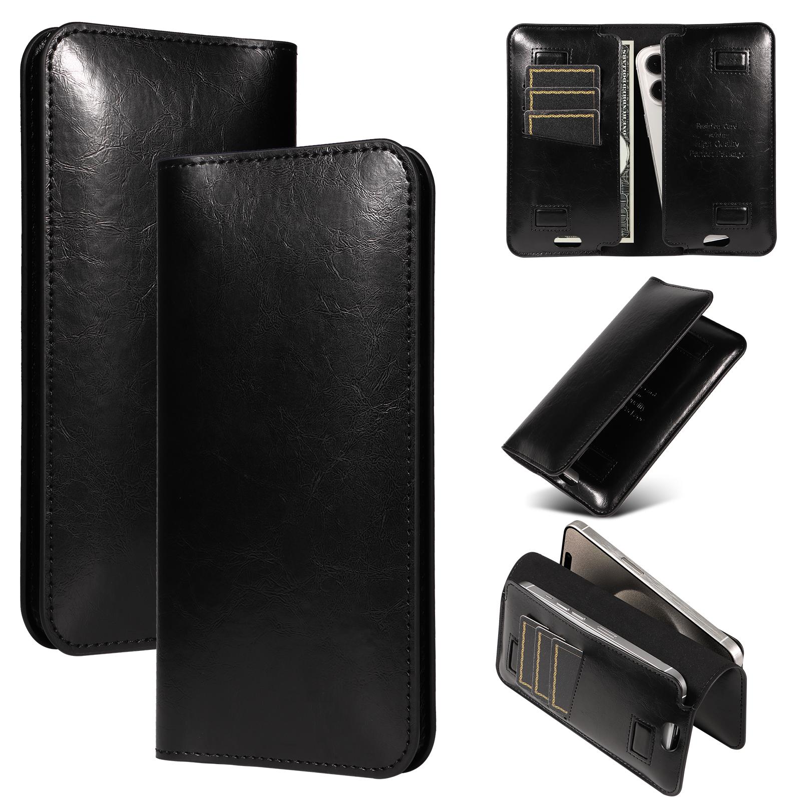 

15.7x9cm Universal PU Leather Dual Phone Pouch with Magnetic Closure, 3 Card Slots,Charging Port Access A