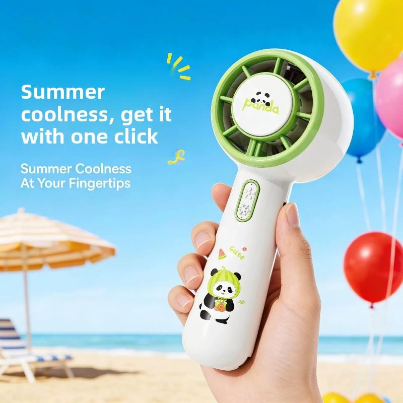 Mini ventilador de mano con diseño de panda, recargable por USB, portátil para niños y viajes