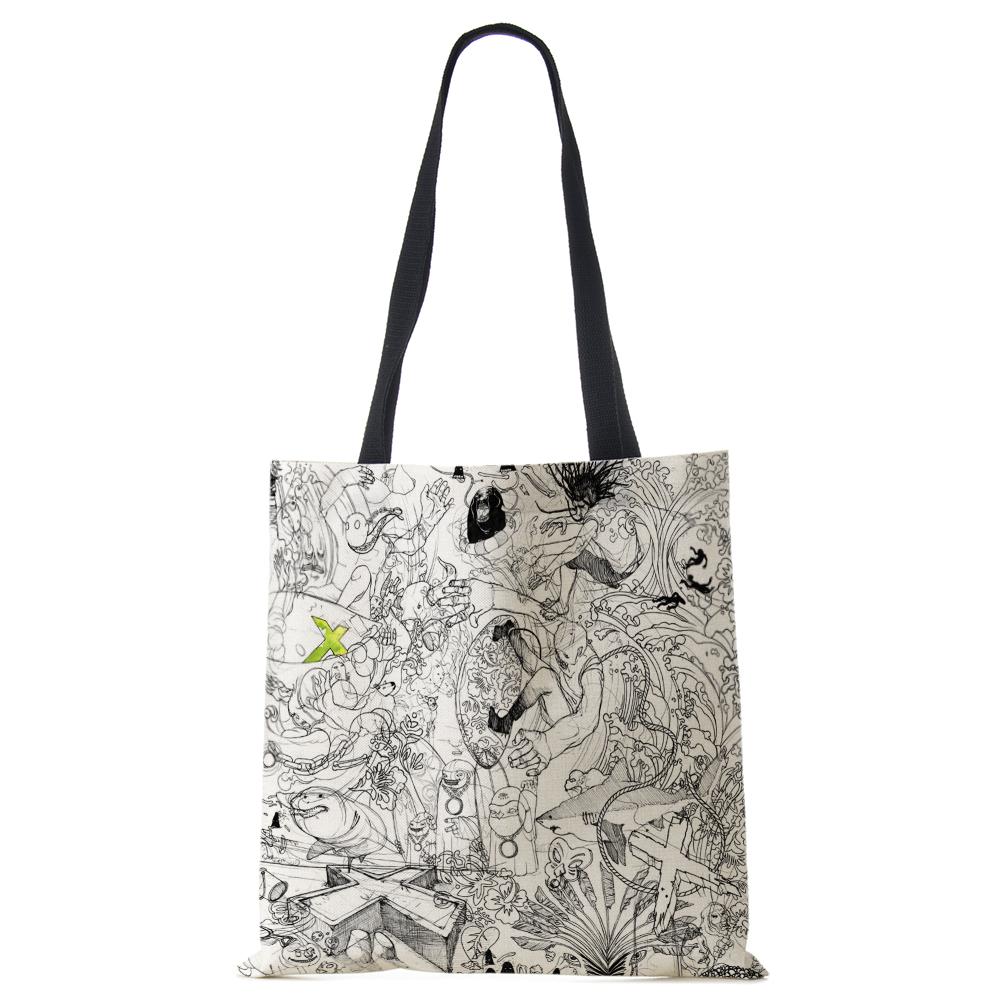 Abstract Print Casual Shoulder Bag Women Canvas Shopping Reusable Tote Bag 2022 Harajuku Travel School Book Beach Handbag CLE