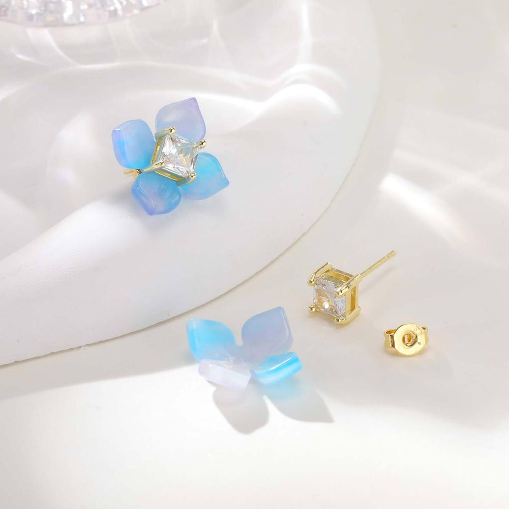 Enamel Flower Earrings for Women, Cubic Zirconia Studs Blossom Plumeria Earrings, Stainless Steel Floral Ear Jewelry