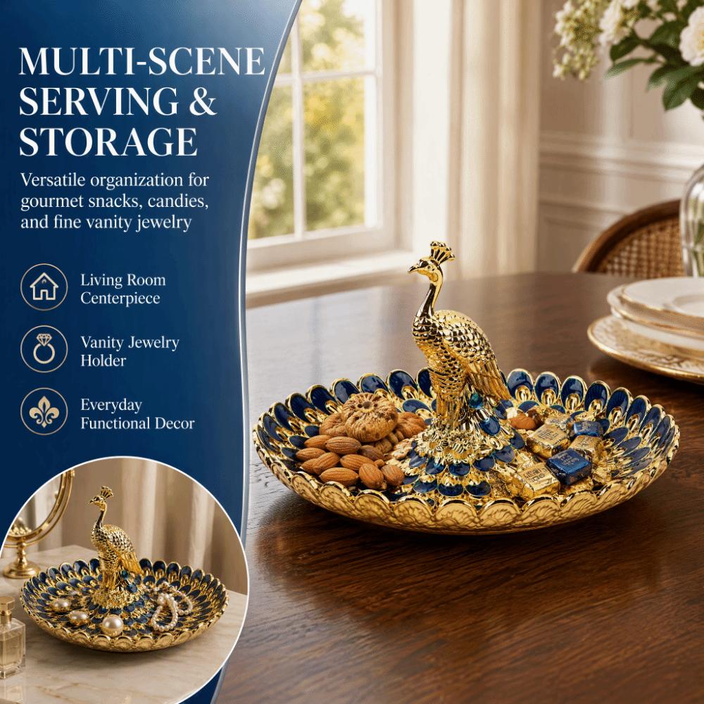 Golden Blue Color Serving Tray Metal Material Snack Serving Plate Buffet Bar Table Decor