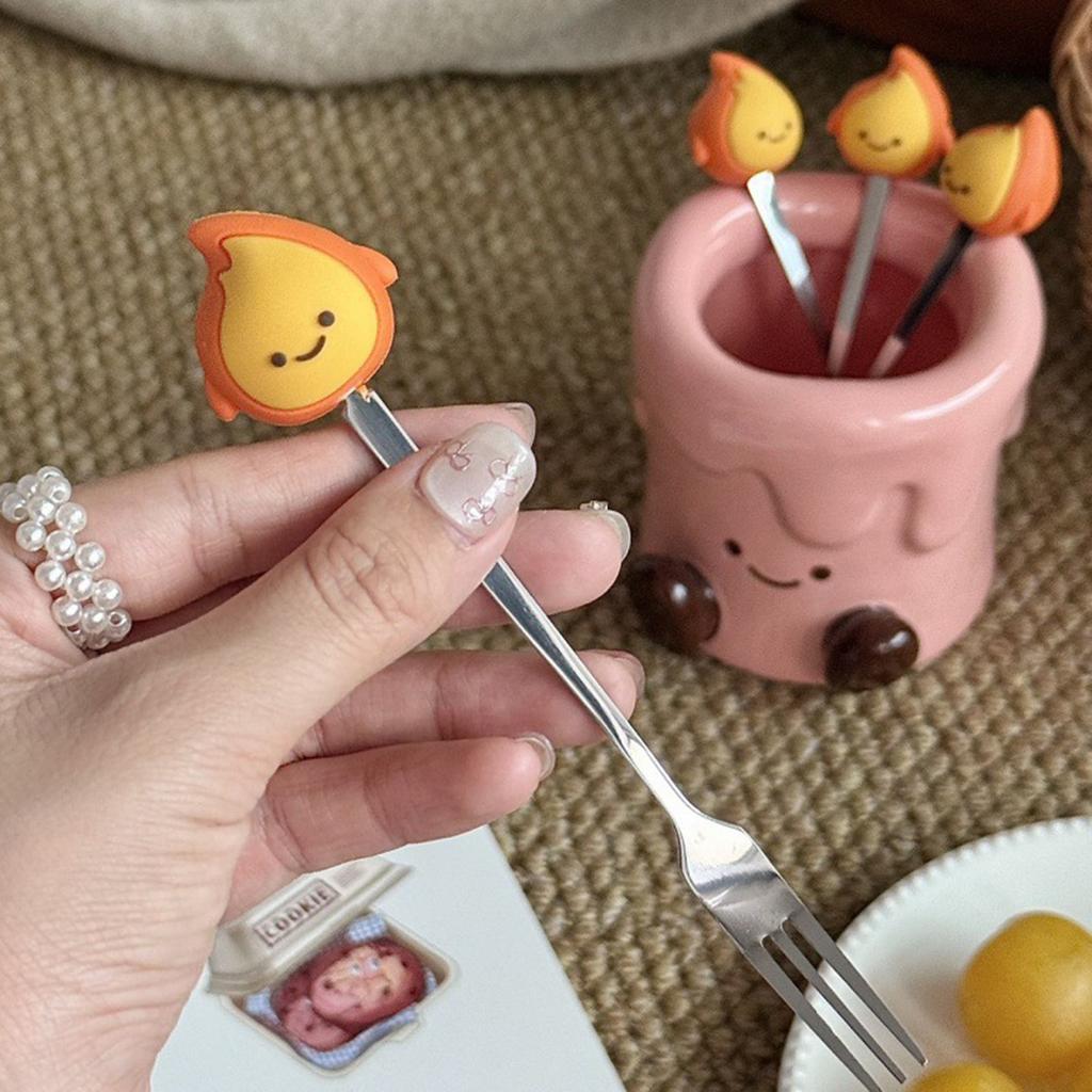 Cute Ceramic Candle Jar with Small Flame Fork for Home Living Room Gift Giving