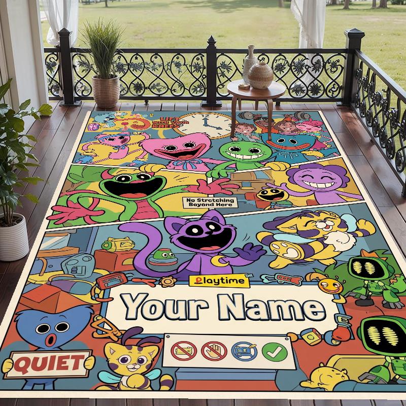 Custom Name Poppy Playtime Crystal Velvet Floor Rug Personalized Text Soft Carpet Home Decor