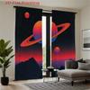 Flat Printing Curtains Retro Space Theme Saturn Planet Mountain Pattern Colorful Cur Curtain Set Of 2 Made Polyester With Rod Pocket Washable