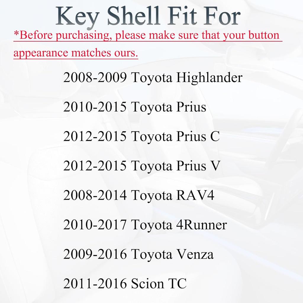 Key Fob Shell Case Replacement Fits for Toyota 4Runner Prius C Prius V Venza Scion TC 2010- Keyless Entry Remote Control 3 Button Pad Key Cover (