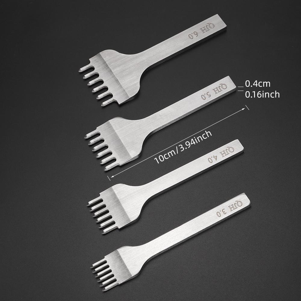 4pc/set Stainless Steel Rhombus Sewing & Punching Tool Set, DIY Stitching Chisel Set, Professional Leather Craftwork Punch Kit