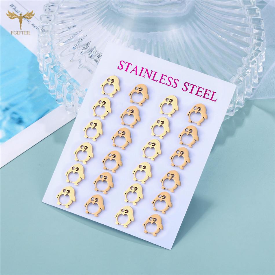 12 Pair Marine Animal Earrings for Women Sea Turtle Shell Starfish Dolphin Penguin Fish Stainless Steel Ear Studs Summer Zircon