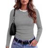 Dames Slim Fit Lange Mouwen Gestreept Nek T-shirt