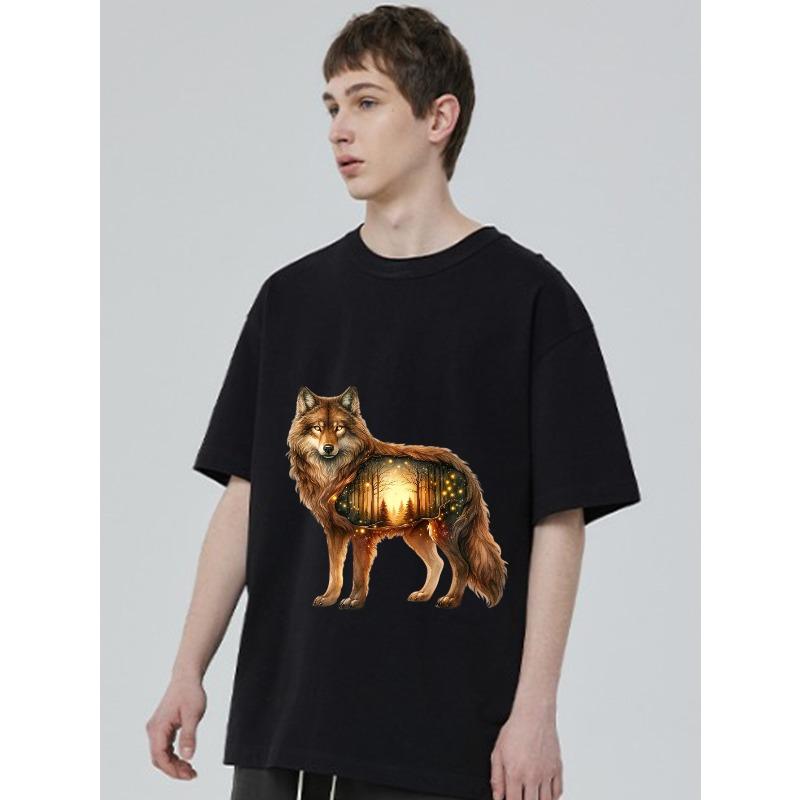 Camiseta con estampado de lobo Diseño de escena del Bosque Negro para uso casual