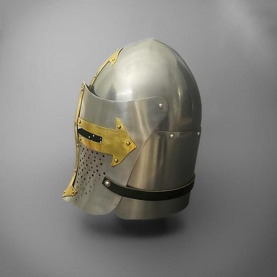 Brass and Steel Crusader Helmet Visored Trollkors