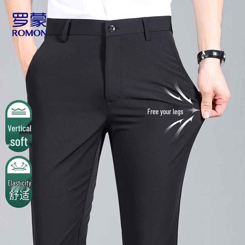 ROMON Men's Straight Fit Business Casual Elastic Pants XK35
