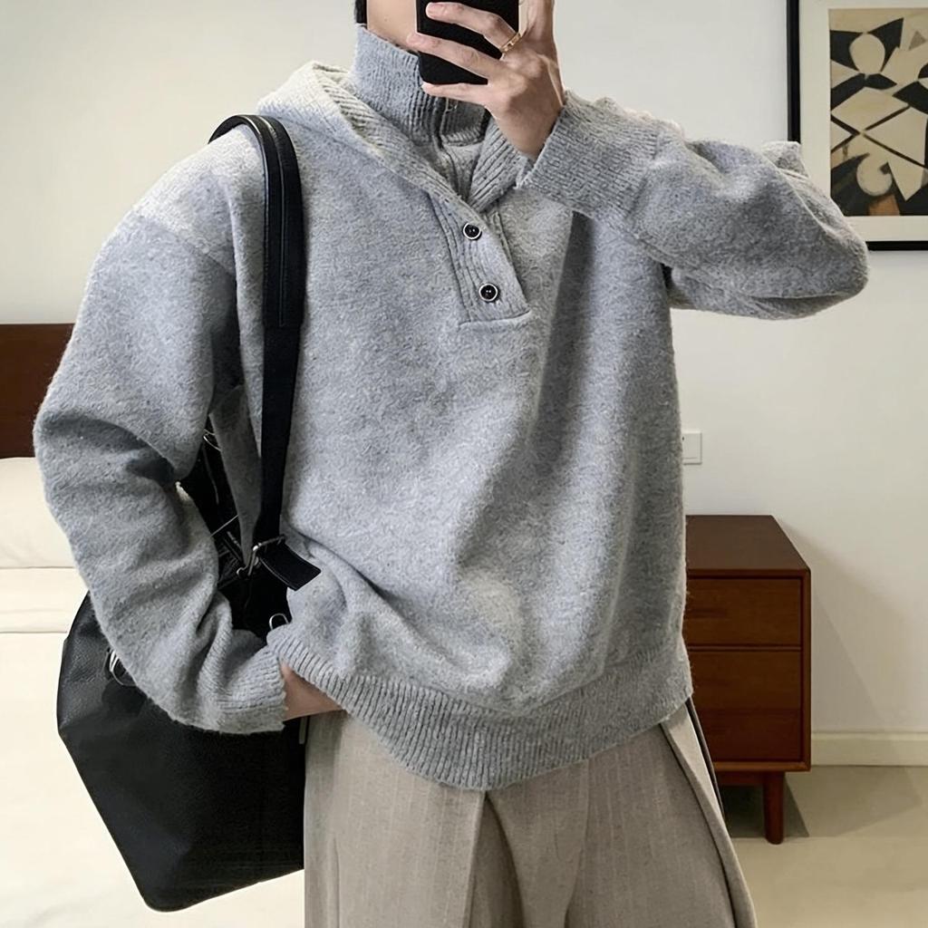 Unisex High Collar Lazy Style Hooded Knit Sweater