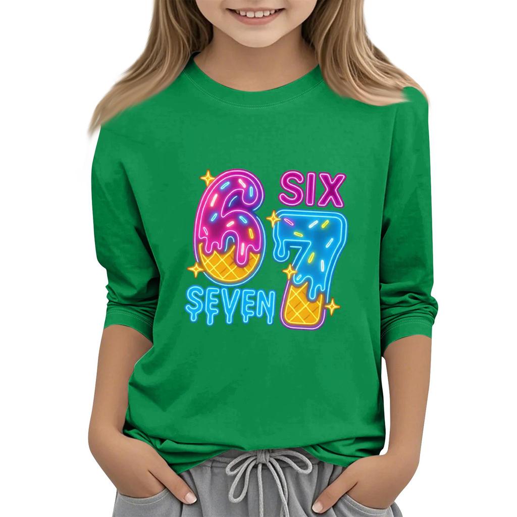 Kinder Mode Dreiviertelärmel Rundhals Bedrucktes Lässiges T-Shirt Top