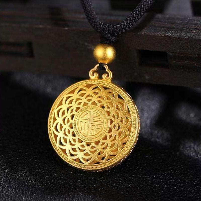 Gold Color Eight Treasures, Rich and Noble, Hollow Lotus Eight Treasures Compass Pendant, Fuzi Hangtag, Couple Necklace Pendant