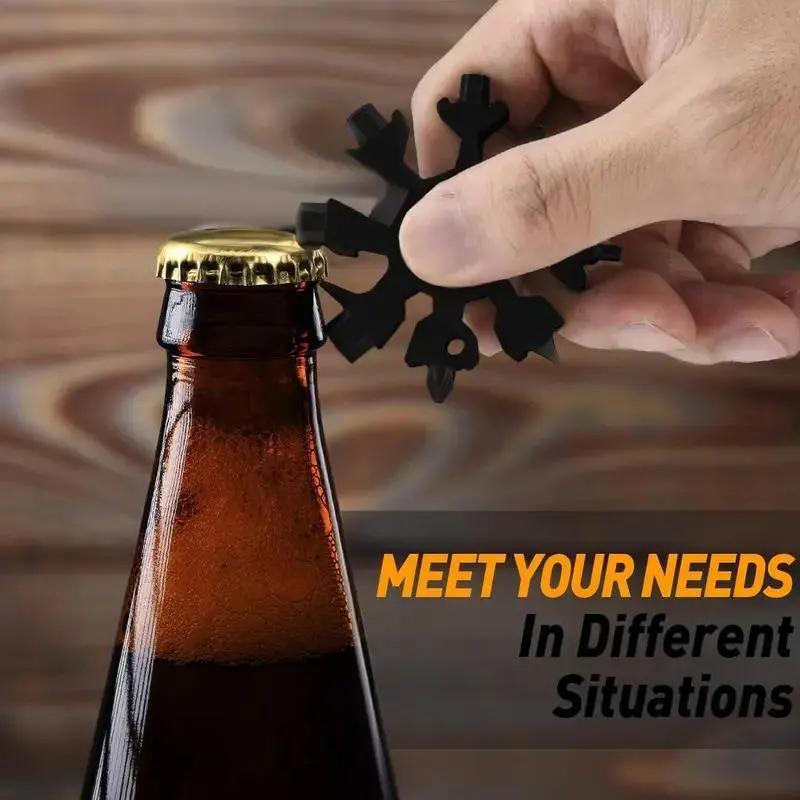 Portable 18-in-1 Snowflake Multitool, Stainless Steel Wrench Screwdriver Bottle Opener, Ideal for Outdoor Daily Use