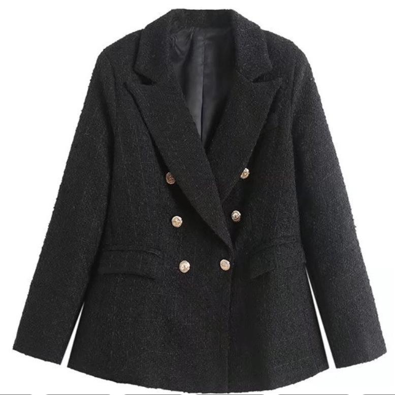 

Новый женский двубортный пиджак в клетку для осени и зимы XL чёрный