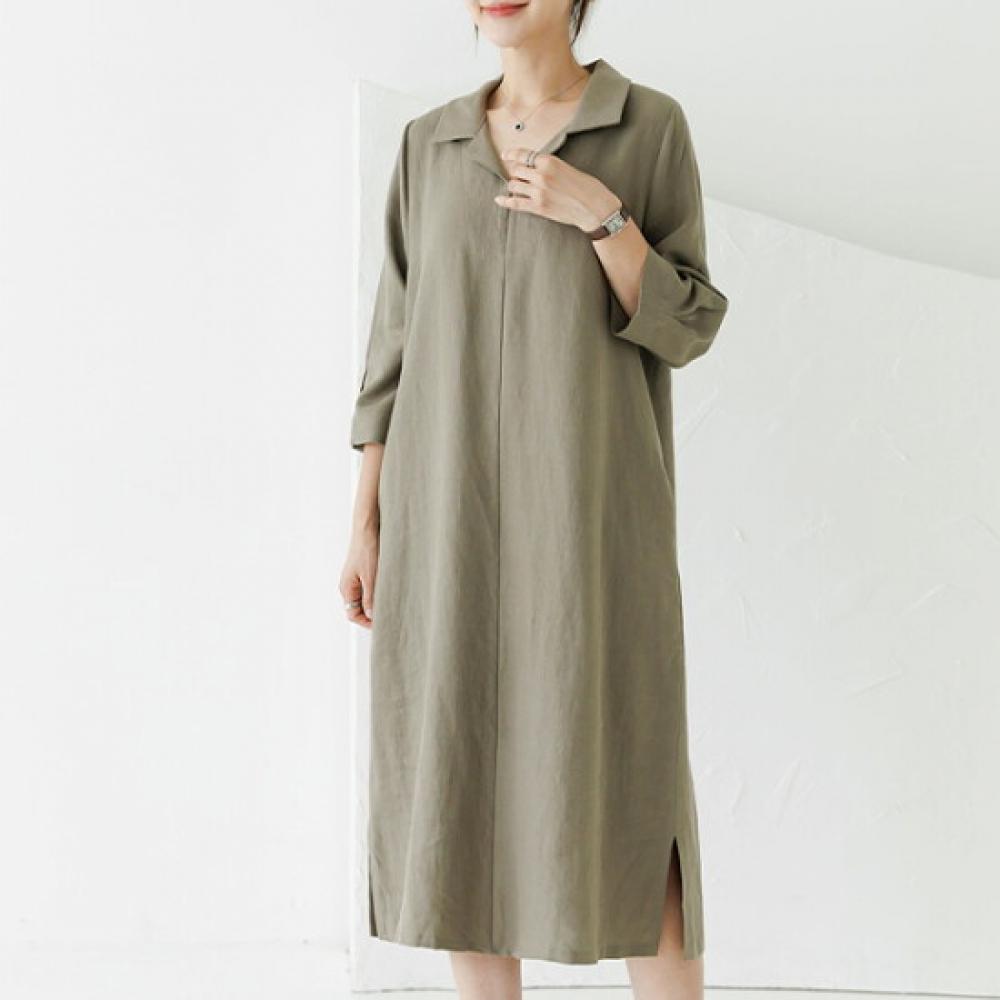 Dedra Women S Sharan Linen Collar Long dreSS Black Ope3017