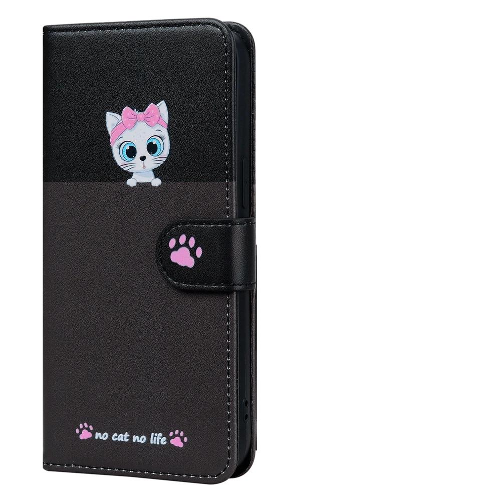 Capa Flip de Couro para Funda Samsung Galaxy A56 A36 A16 A26 A55 A35 A25 A15 A54 A34 5G Capas Carteira Gatinho Fofo 3D Capa de Telefone Mulheres