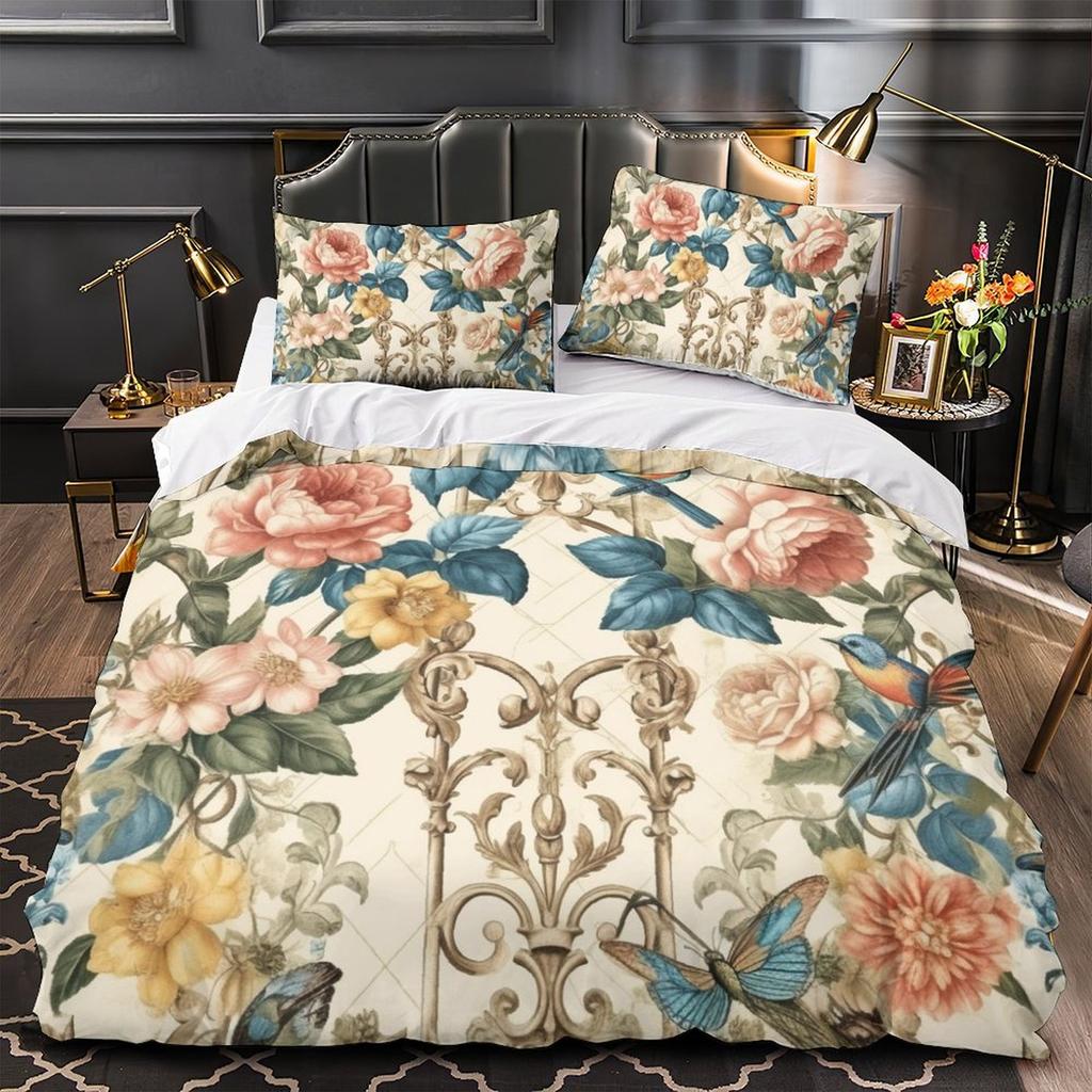 3D Digital Printing Hand-Painted Plant Flower Quilt Cover Pillowcase Two Or Three-Piece Set Polyester Abraded