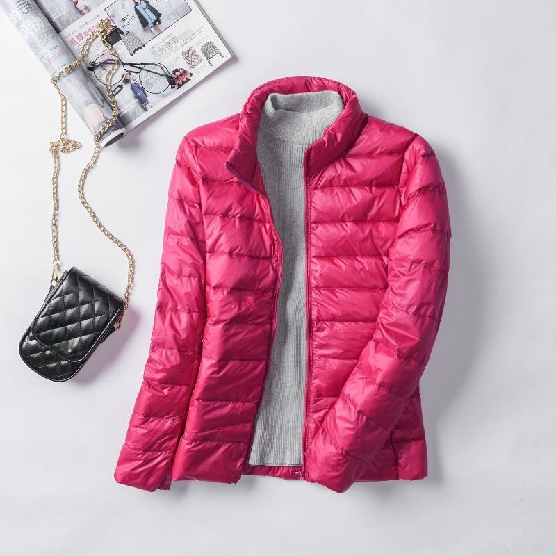 Women's Minimalist Solid-Color Down Jacket with Stand Collar Lightweight Style Plus Size Available