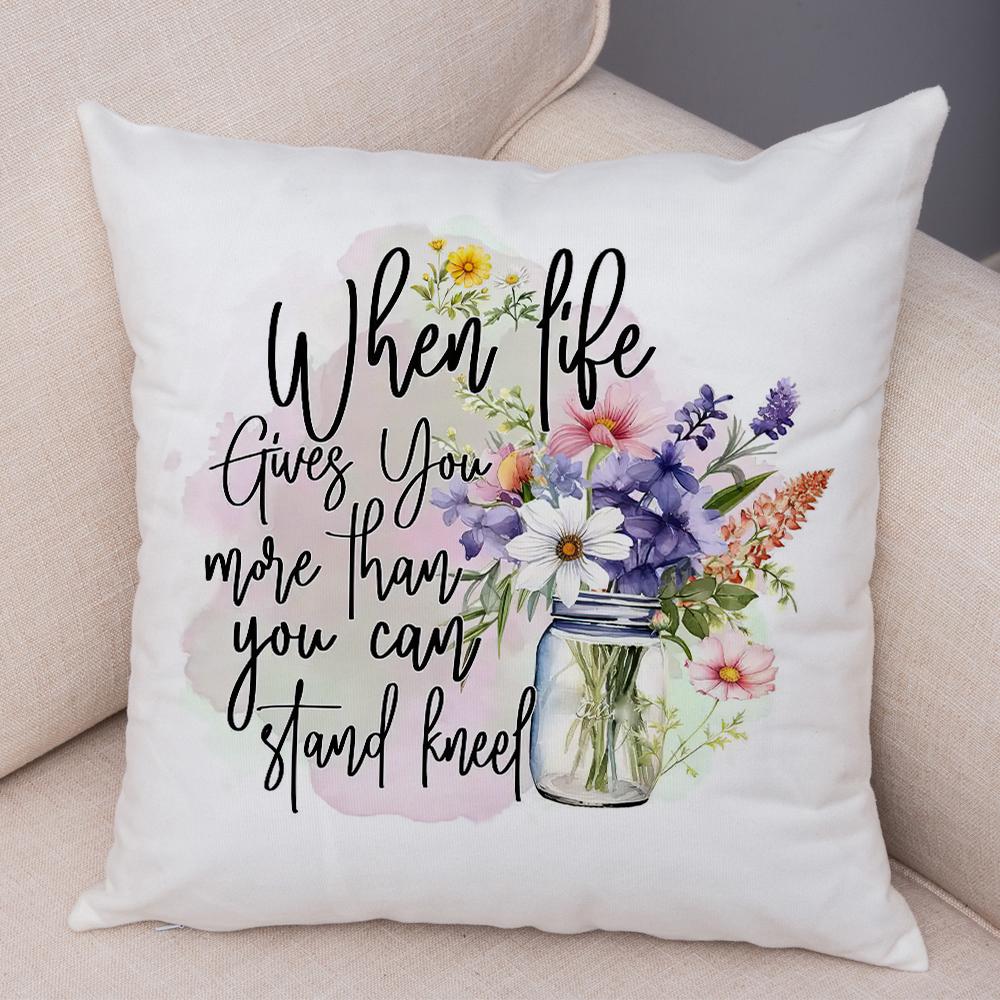 Grow In Grace Flowers Pillowcase Double Print Faith Hope Love Cushion Cover Soft Plush Wildflowers Cross Pillowe Case for Sofa
